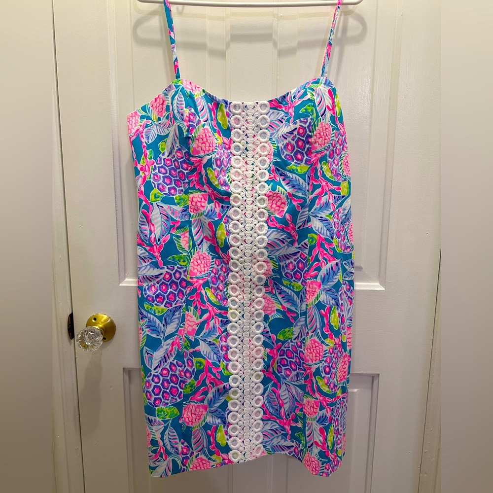 Lilly Pulitzer Shelli Stretch Dress, NWT, size 16, Maldives Green Turtle Wave